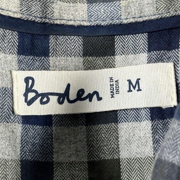Boden Mens Button Down Gingham Check Plaid Shirt Size M Gray Blue Preppy - Picture 3 of 9